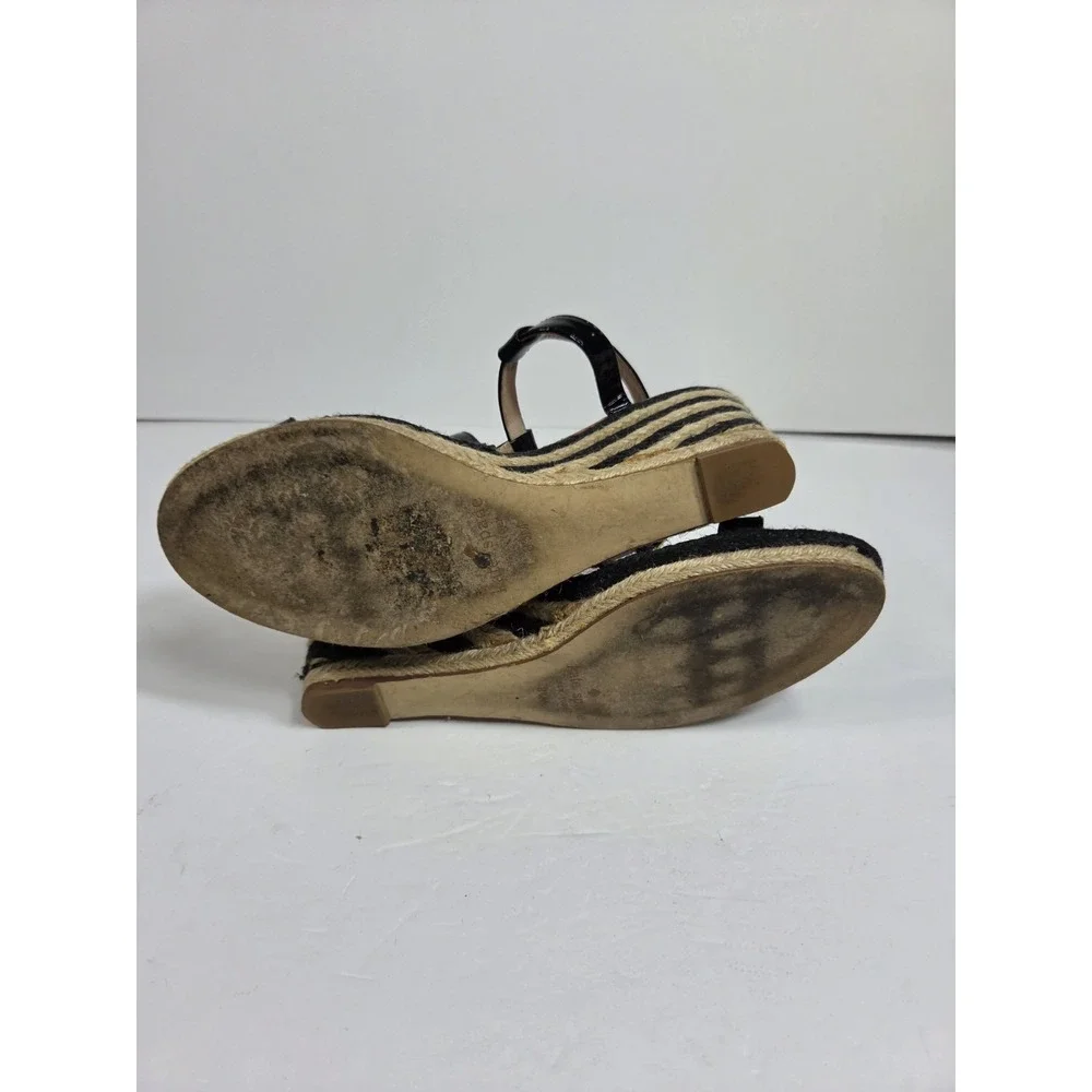 Vtg Kate Spade Black Patent Wedge Espadrille Size 8.5M